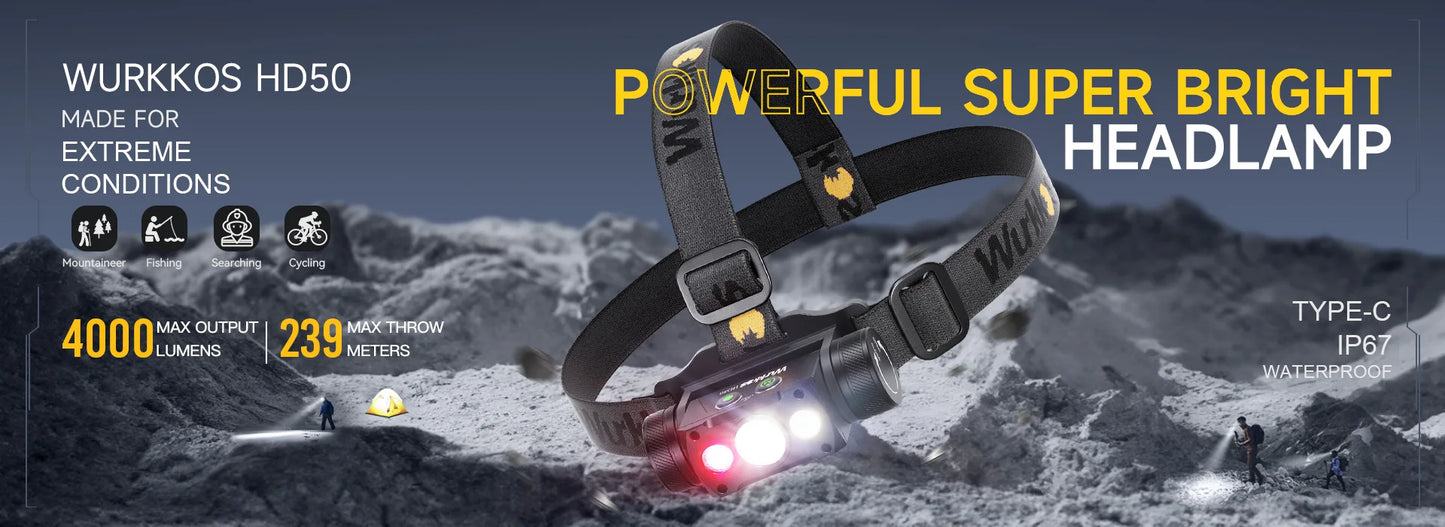 Wurkkos DL40 Scuba Diving Lamp 26650 Ultra Powerful Flashlight 5000LM 4*LH351D LED Work Light IPX-8 Underwater Fishing Lantern