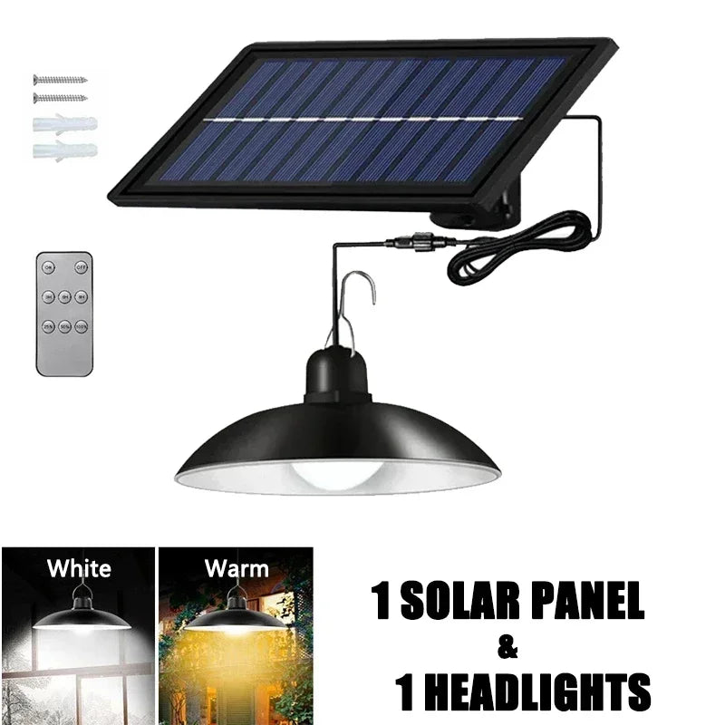 2/1 Head Solar Pendant Light Remote Outdoor Lamp Waterproof Power Garden Chandelier Indoor Garden Yard Shed Barn LED with Remote