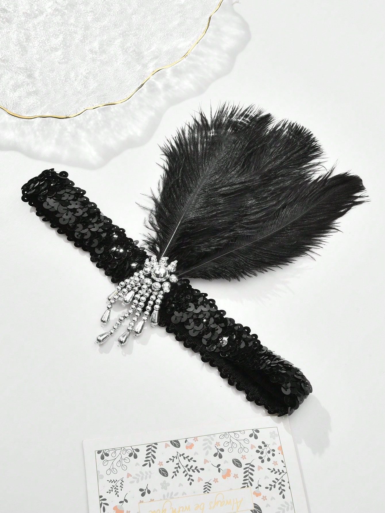 Headband 1920s Makeup Ball Decoration Feather Headband Gatsby Single Party Ladies Headwear Dress Up Feather Headband