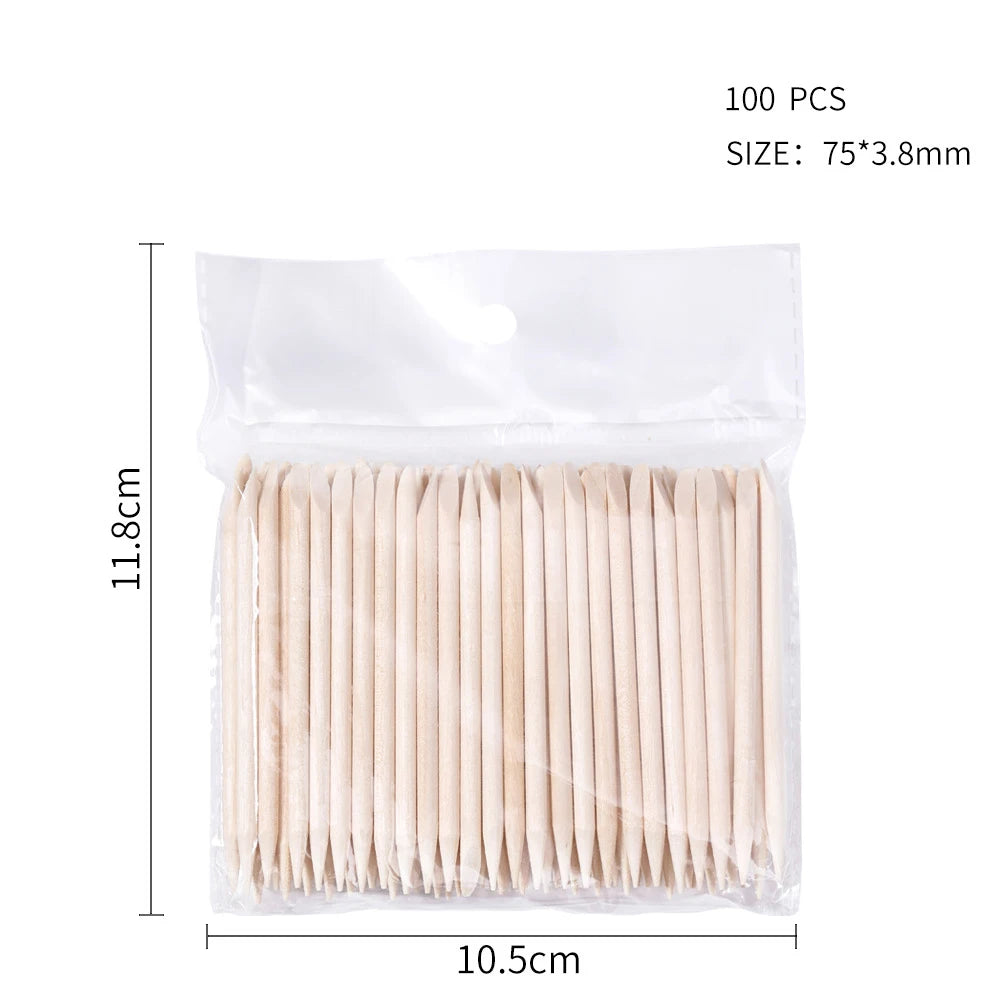 100PCS Cuticle Pusher Remover Nail Art Tools Orange Wood Sticks Rhinestones Picker Bead Pusher Manicure Pedicure Care