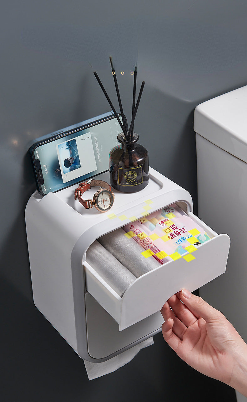 Punch-free Toilet Paper Holder Box Waterproof Tissue Storage Box  Bathroom Rack Wall Mounted Kitchen Bathroom Storage Holder