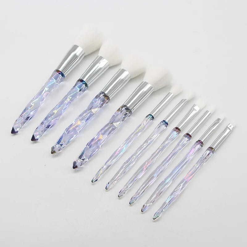 Makeup Brush Set 10Pcs Crystal Eyebrow Shadow Lip Pencil Blush Cosmetic Brushes Transparent Diamond Handle Novice Beauty Tools