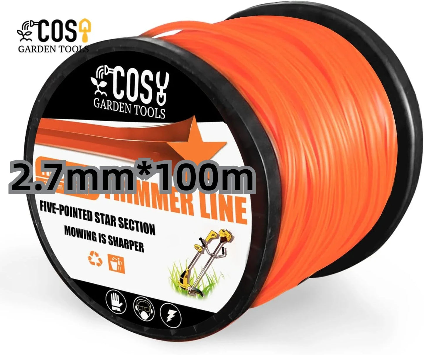 2.7mmx100m Brush Cutter Sharp Rope Grass Mower Pentagram Nylon Mowing Trimmer Line Trimmer Head String Grass Trimmer Roll Line