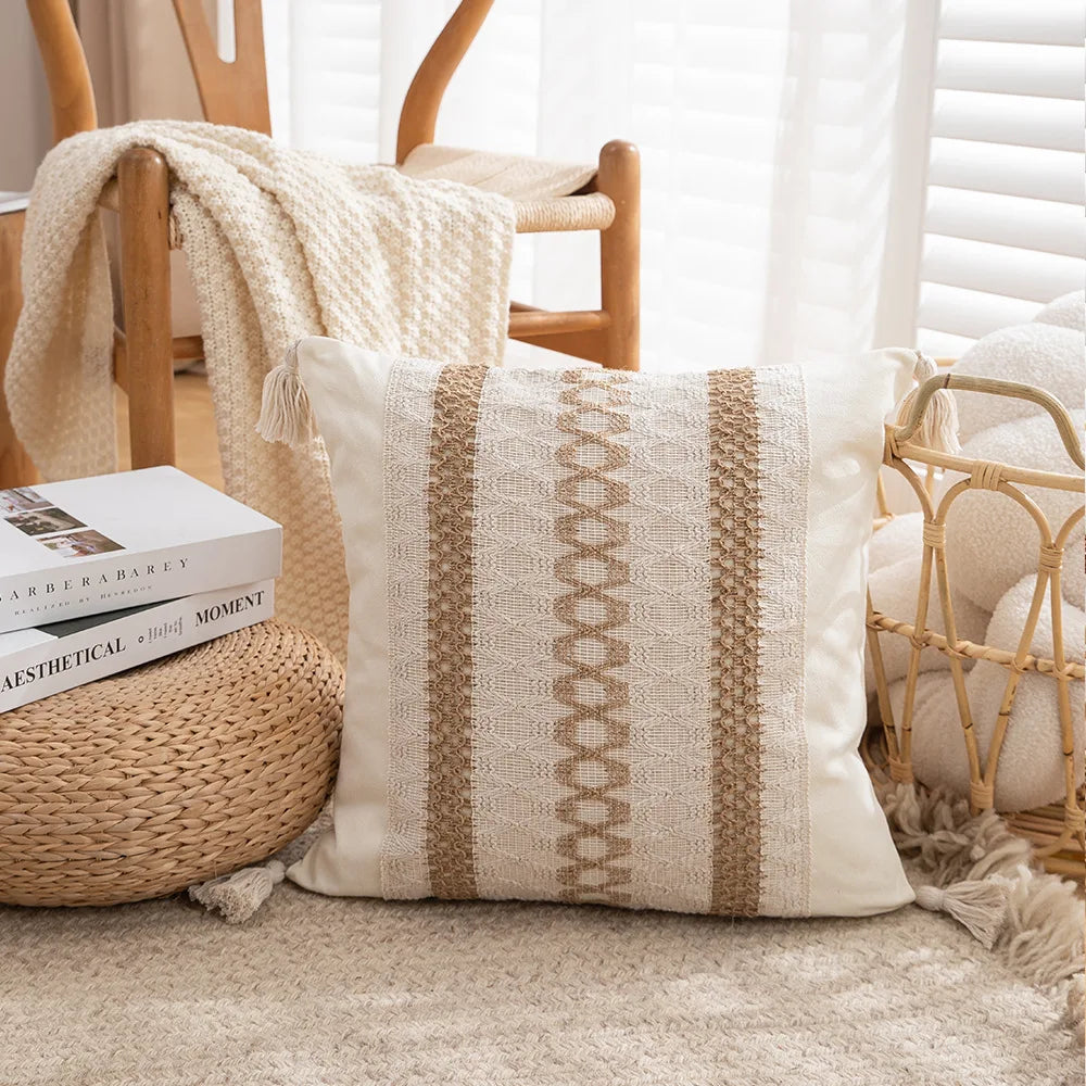 30x50/45x45cm Bohemian Linen Embroidered Fringed Throw Pillow Cover Waist Light Luxury Cushion Cover Pillowcase Home Decor