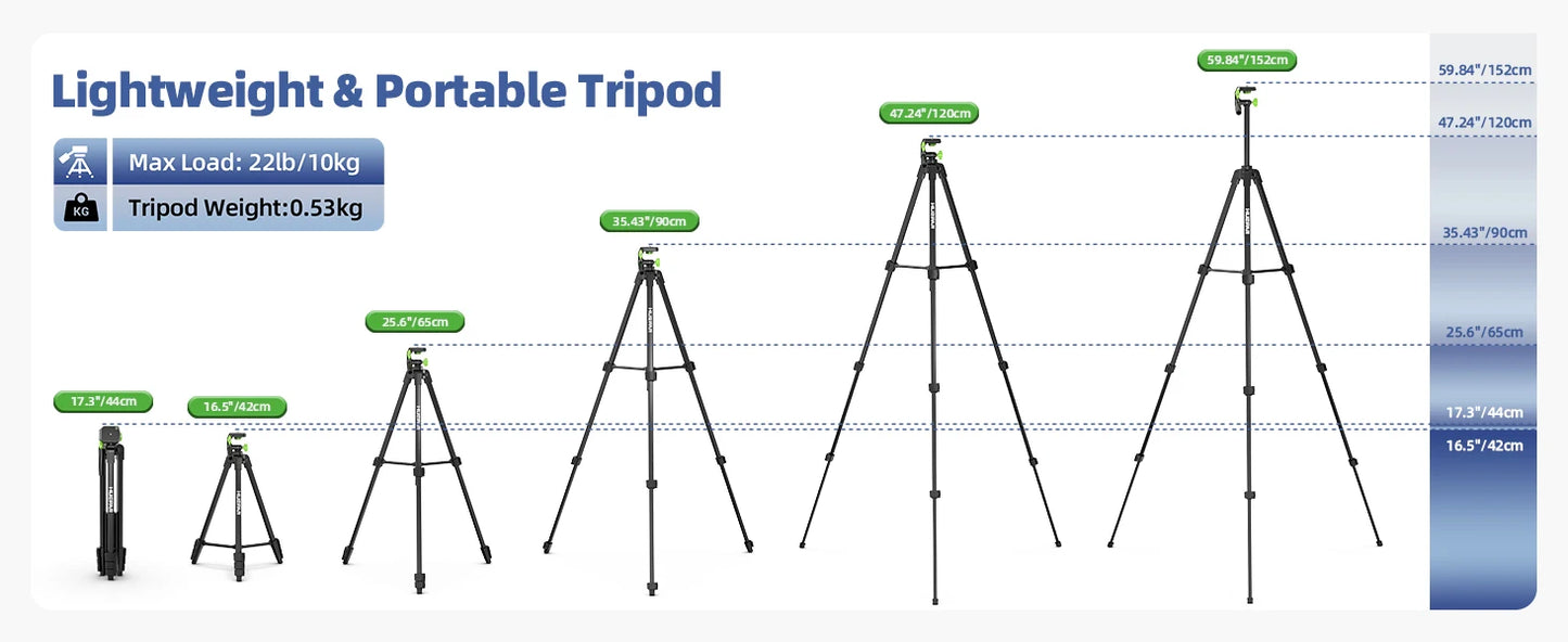 Huepar Multifunction Laser Level Tripod 1.52M With 360° Rotation Pan Head & Level Bubble Adjustable Stand For Laser Meter,Camera