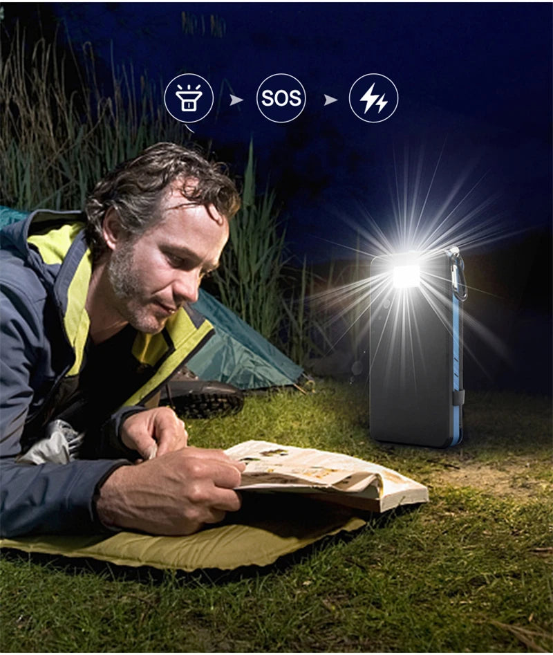 Folding Solar Power Bank 20000mAh Portable External Battery Charger for iPhone 14 13 Powerbank with LED Light Dual 2.1A USB Port
