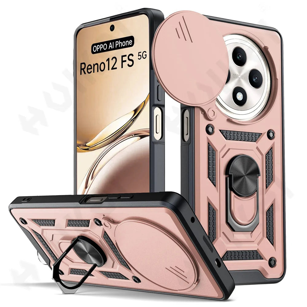Case for OPPO Realme 13 12 Pro Plus Reno 12 Pro 12F Camera Lens Phone Case Ring Stand Armor TPU Antill Silicone Rotate Cover