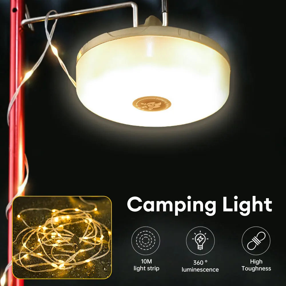 USB Rechargeable Camping Light Outdoor Tent Light XTE LED Flashlight with Magnet Hook 10 Meter Light Strip