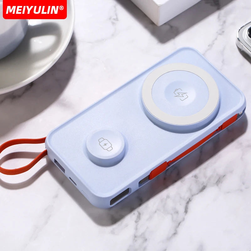 10000mAh Magnetic Wireless Power Bank With Cable Portable USB C Fast Charging External Battery For IPhone 15 Samsung Apple Watch