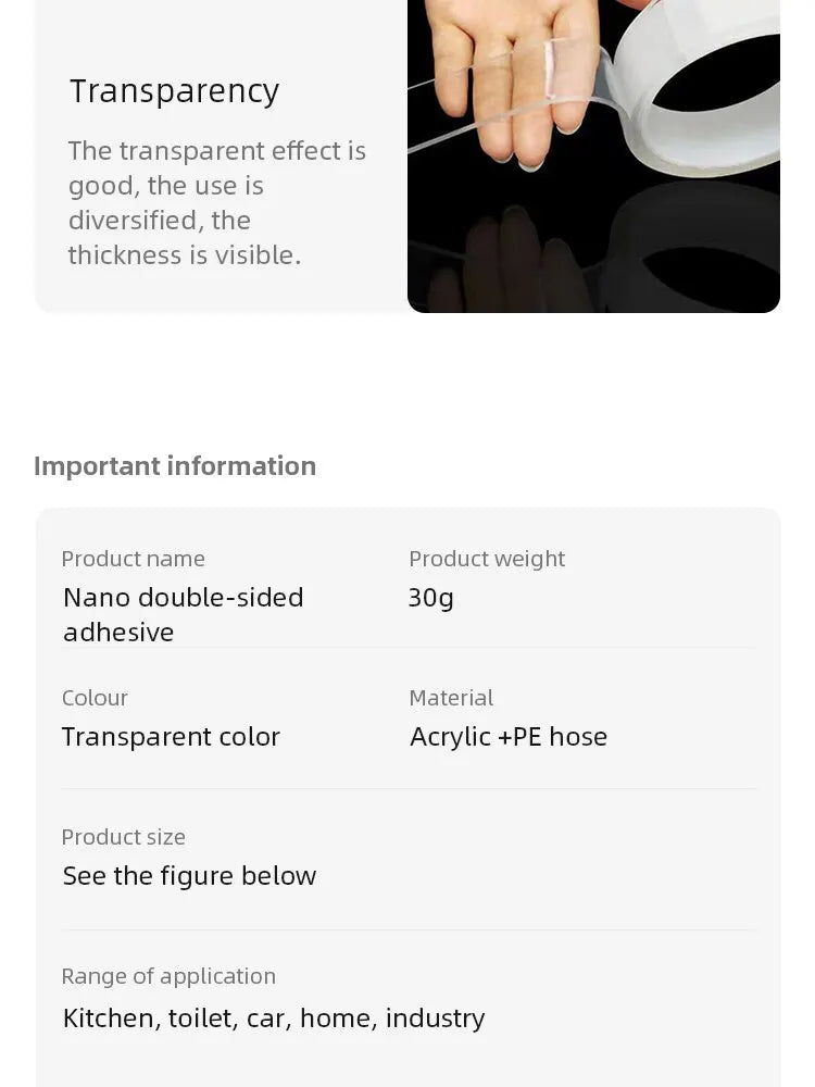 Nano Double Sided Tape Transparent Waterproof Strong Tape Reusable Nano Tape Kitchen Bathroom Home Decoration