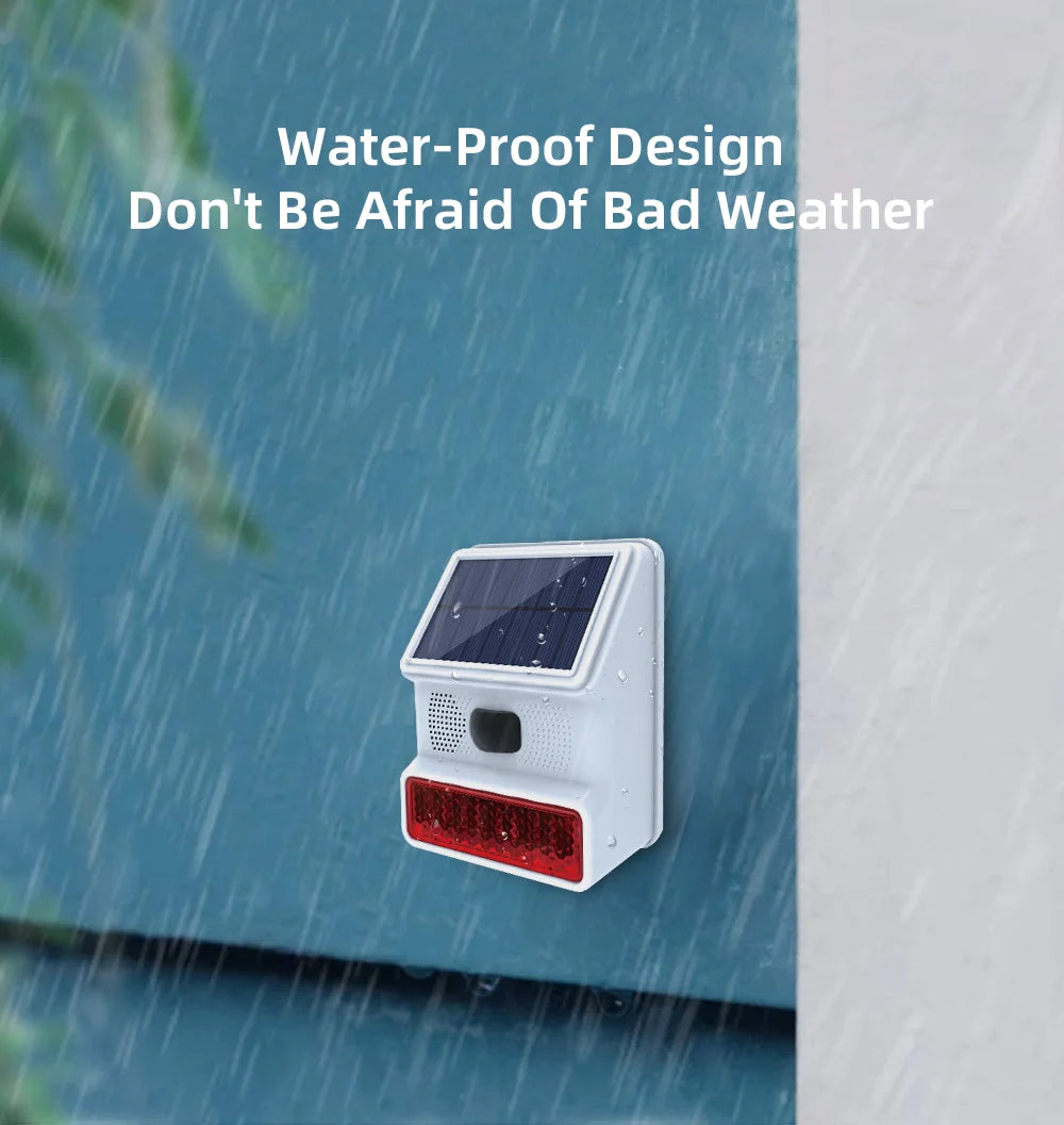 433MHz Solar Outdoor Waterproof Siren with LED Flashing Light Function as Home Garage Shed Alarm System