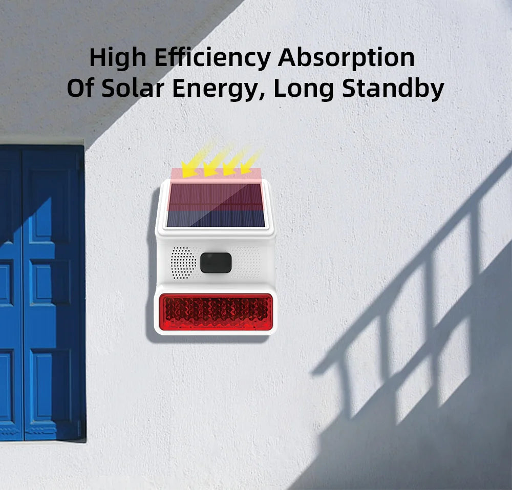 433MHz Solar Outdoor Waterproof Siren with LED Flashing Light Function as Home Garage Shed Alarm System