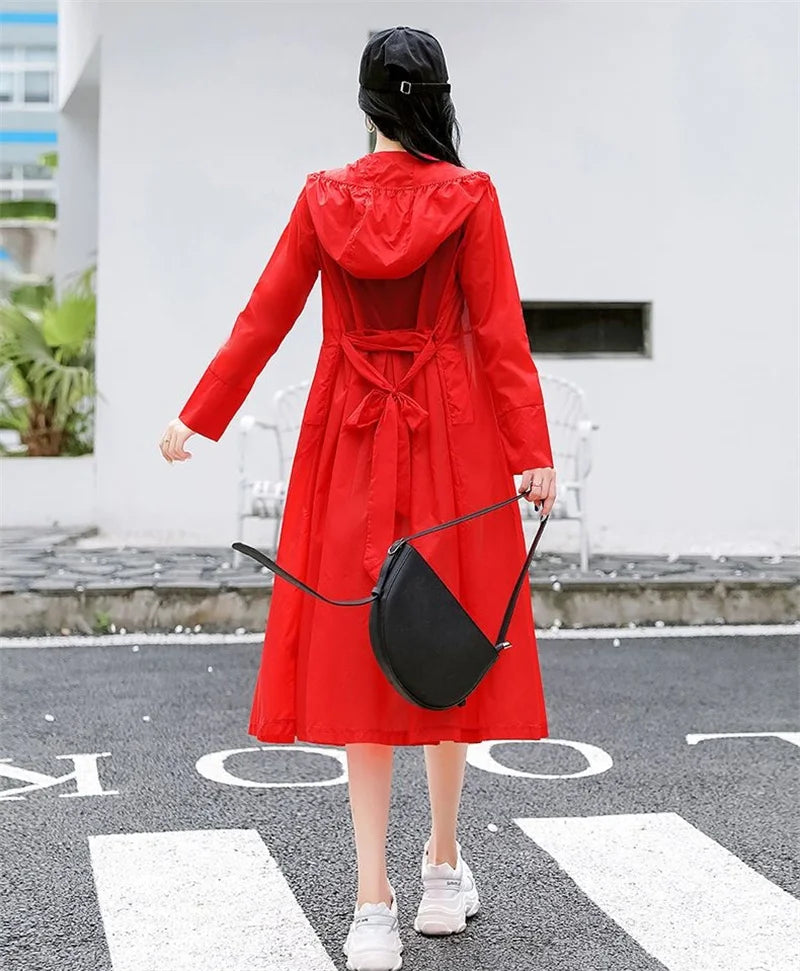 2025Spring Summer New Sunscreen Jacket Ladies Loose Hooded Windbreaker Western-Style Long Sun Protection Clothing Coat Women Top