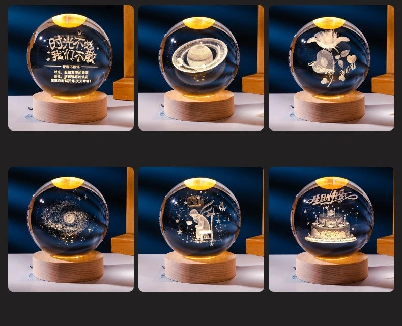Small 3D Solar System Crystal Ball With LED Base, Night Light For Home Decoration, Gift For Astronomy Lovers