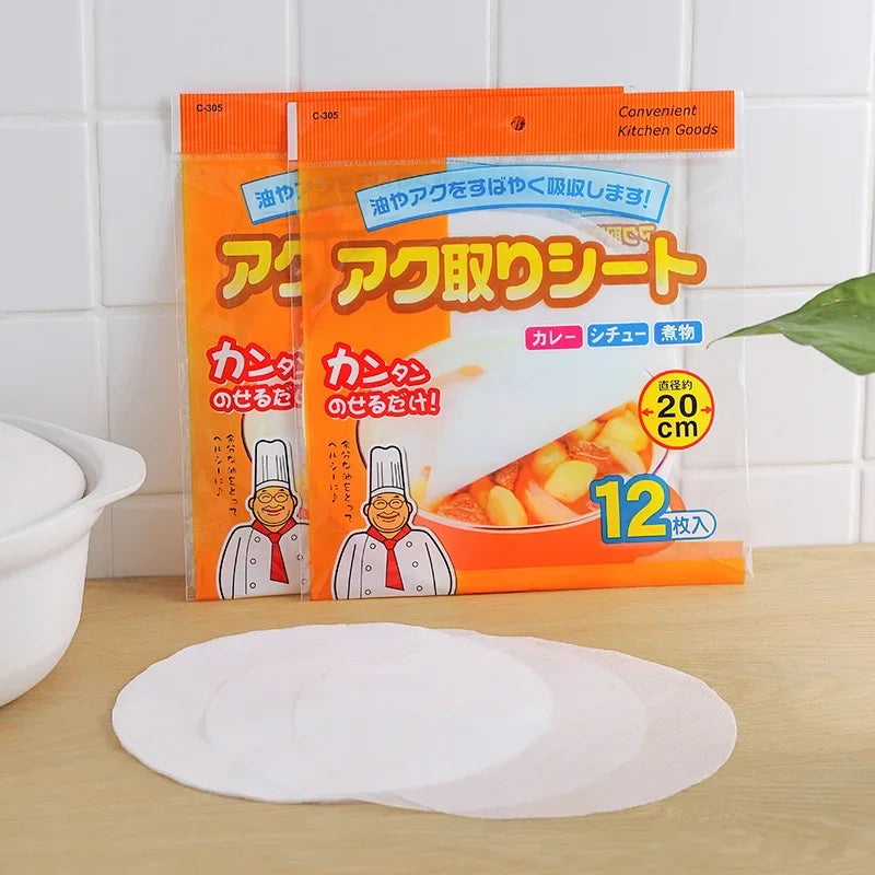 60/12pcs Disposable Soup Oil Absorbing Paper Food Soup Blotting Oil Health Filter Paper Food Grade Kitchen Gadgets Accessorie
