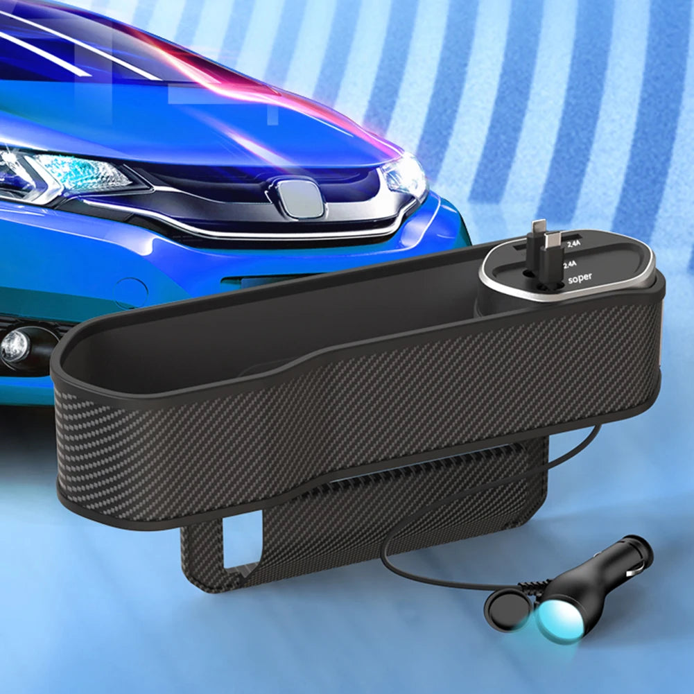 Car Seat Gap Filler Organizer USB Type-C Front Seat Console Side Pocket 10W Car Seat Gap Holder Multifunctional Wireless Charger