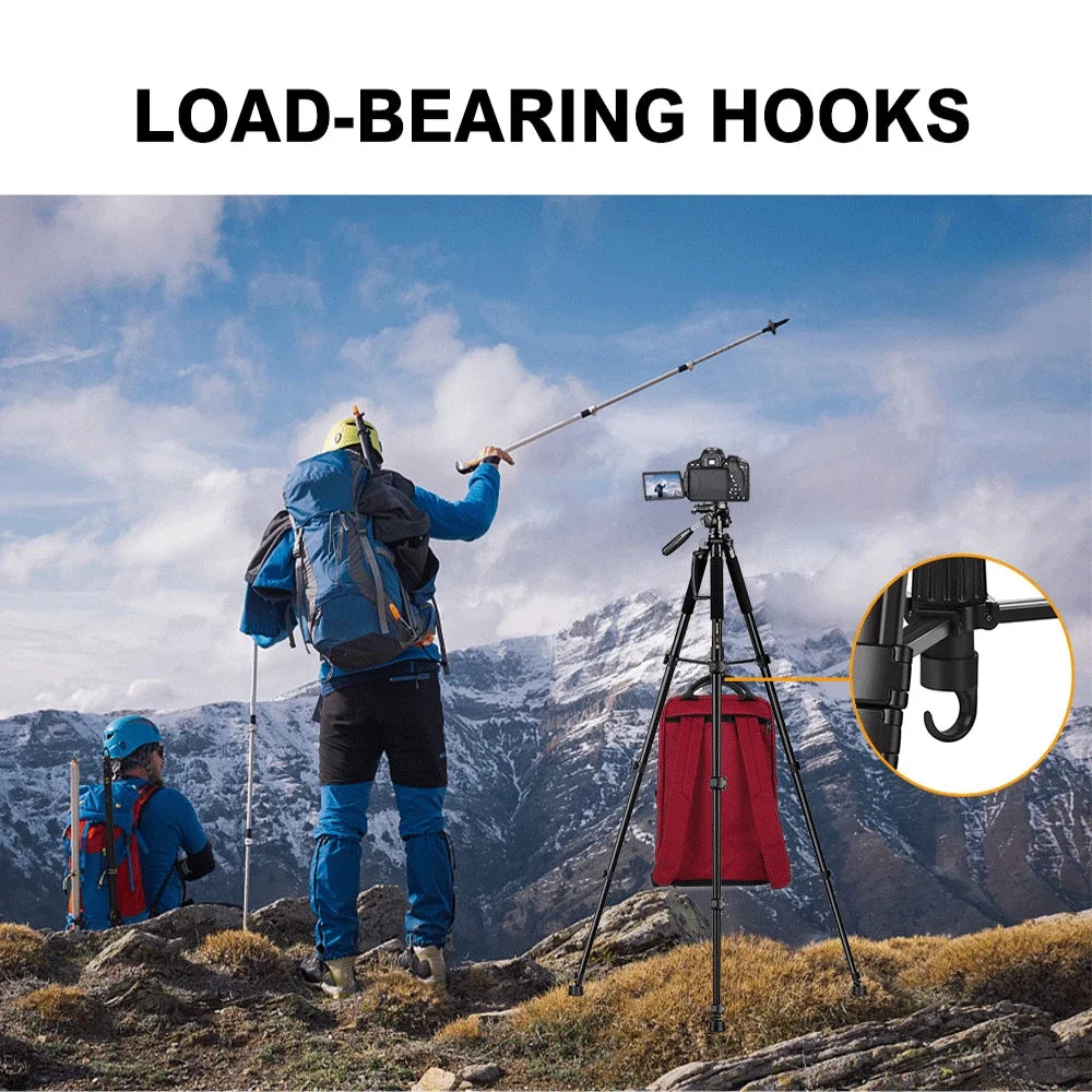Q188 187cm/73in Tall Tripod Stand for Professional Camera Spotlight Telescope Binoculars 360° Rotatable Phone Holder for Video