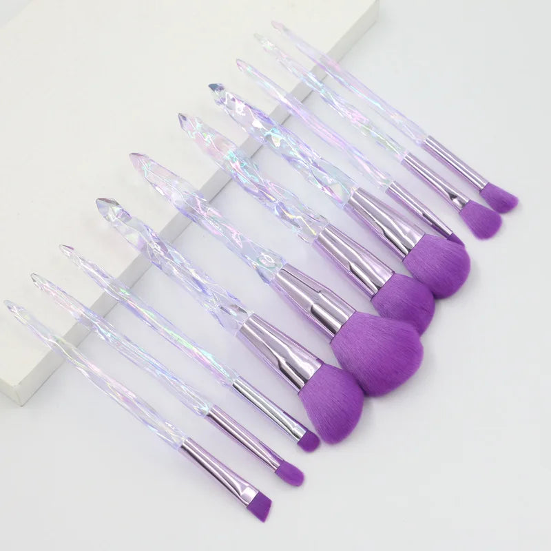 Makeup Brush Set 10Pcs Crystal Eyebrow Shadow Lip Pencil Blush Cosmetic Brushes Transparent Diamond Handle Novice Beauty Tools