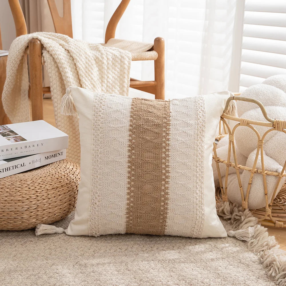 30x50/45x45cm Bohemian Linen Embroidered Fringed Throw Pillow Cover Waist Light Luxury Cushion Cover Pillowcase Home Decor