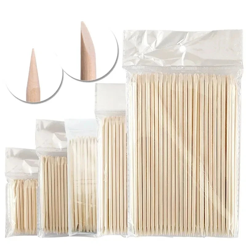 100PCS Cuticle Pusher Remover Nail Art Tools Orange Wood Sticks Rhinestones Picker Bead Pusher Manicure Pedicure Care
