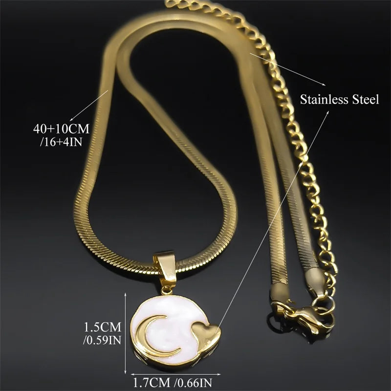 Moon Heart Enamel Lava Pendant Necklace for Women Korean Stainless Steel Gold Color Clavicle Chain Necklaces Jewelry NZZZ397S04