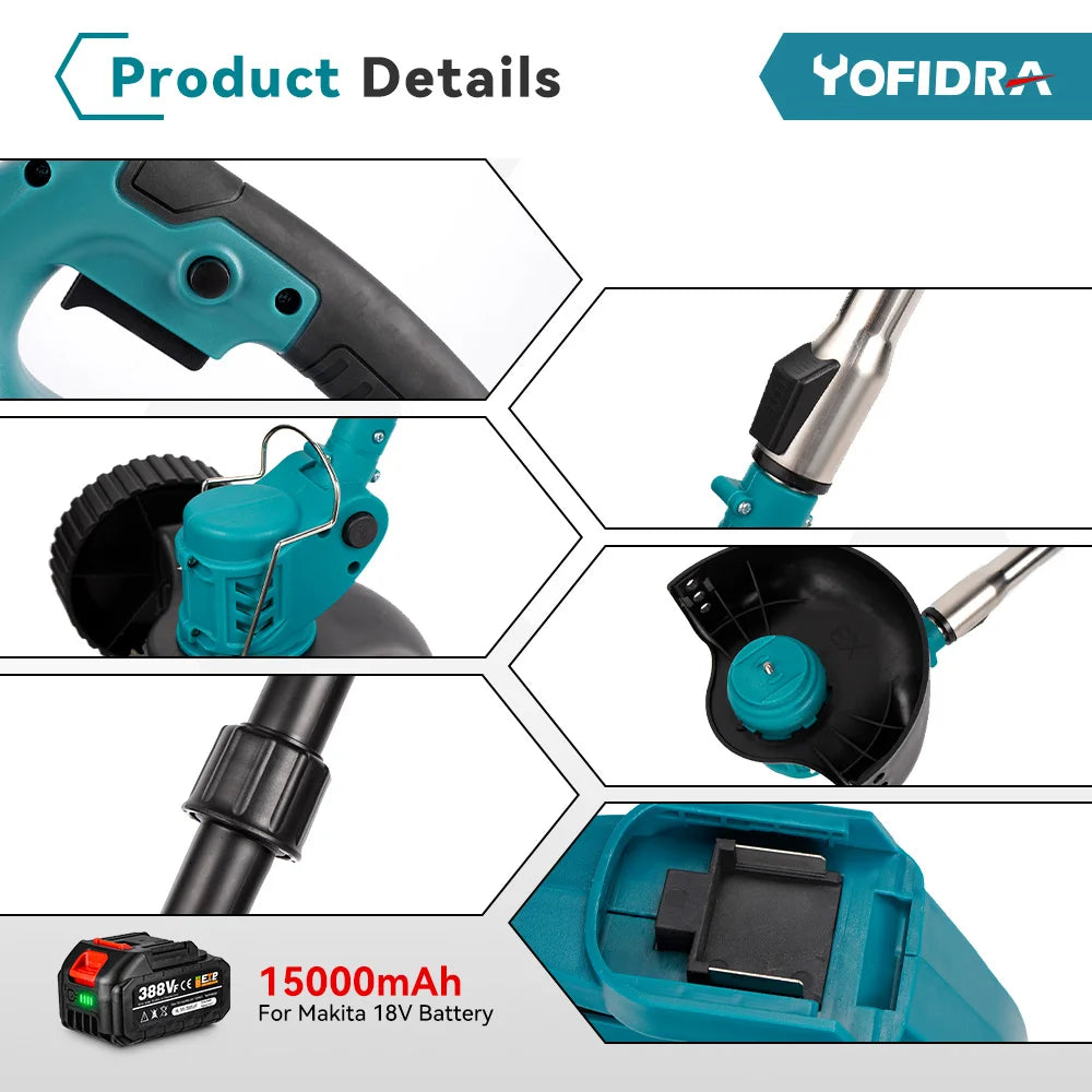 Cordless Electric Lawn Mower Foldable Adjustable Trimmer Efficient Garden Pruning Cutting Power Tools For Makita 18V Battery