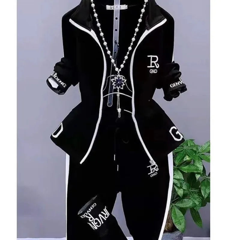 Women's Casual Suit Spring Autumn New Fashion Korean Sportswear Slim Long Sleeve Coats Tops And Pants 2 Two Piece Set For Women