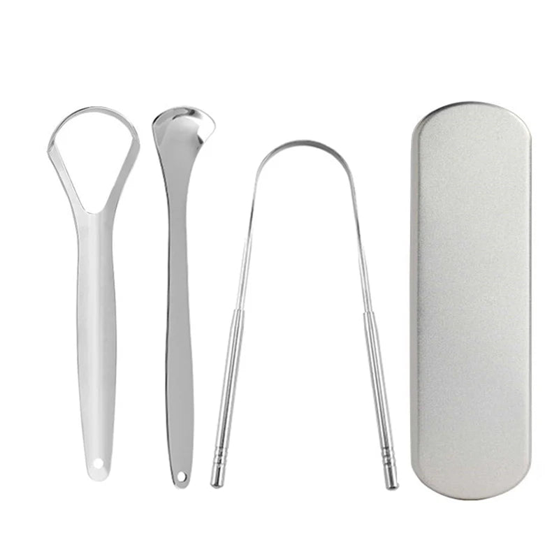 Stainless Steel Tongue Scraper Cleaner Travel Handy Case Fresh Breath Cleaning Coated Oral Hygiene Scrapper Cleaning Tools