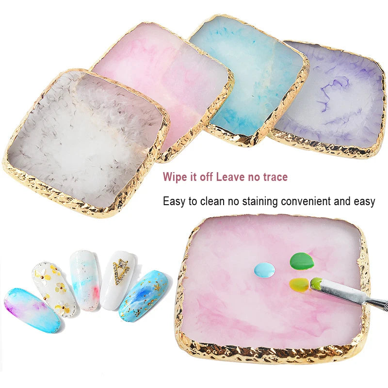 Natural Resin Stone Luxury Nail Art Palette Mix Color Drawing Pallet Gel Polish Display False Nail Tips Shelf DIY Manicure Tools