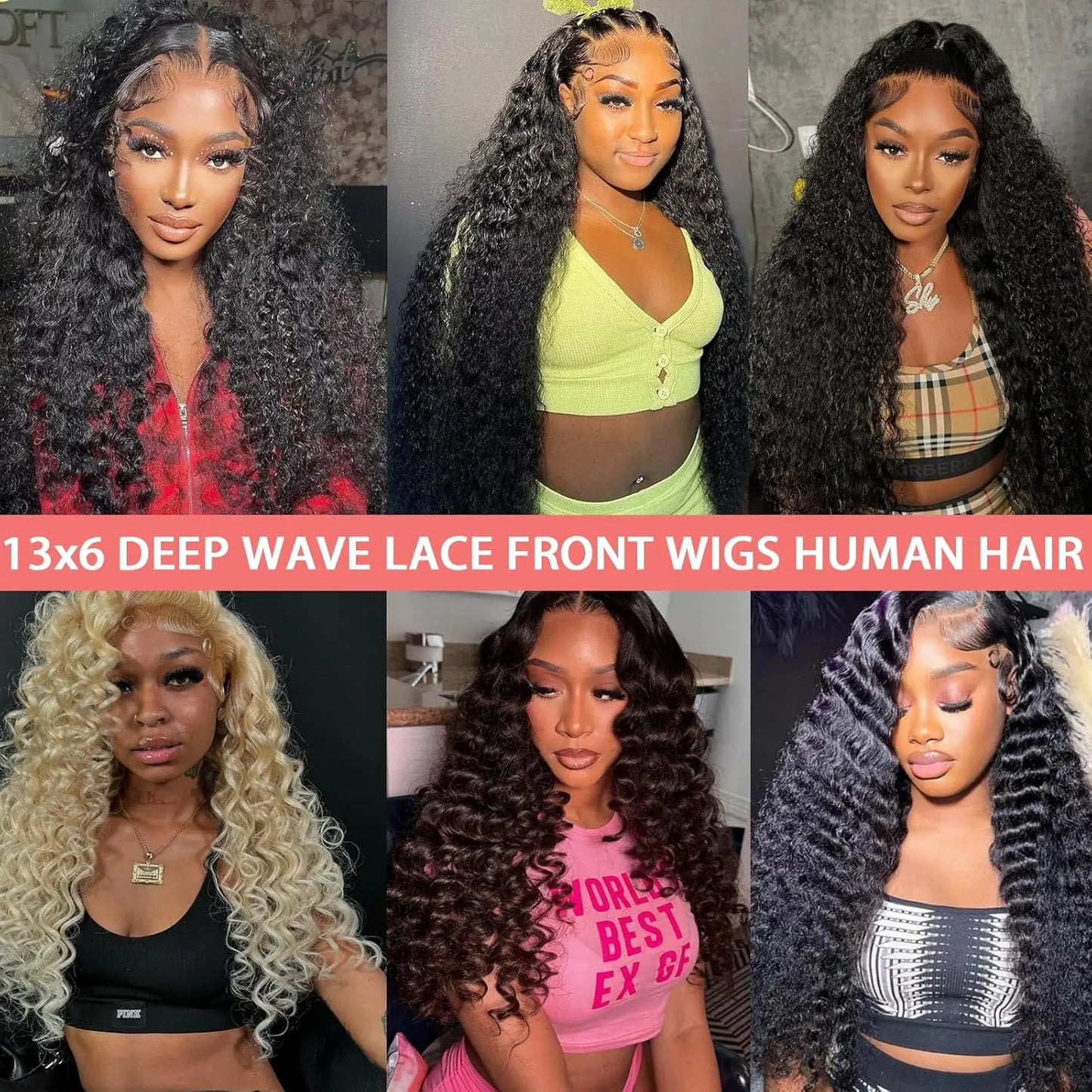 Long Deep Wave Lace Front Wigsfor Women 210% Density Curly Lace Frontal Wigs Human Hair Pre Plucked Natural Black (38 Inch)