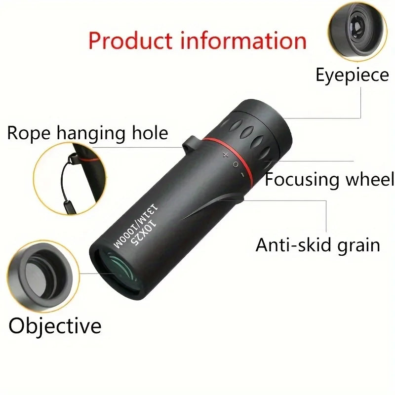 10X25 High-definition Monocular Telescope, a mini portable telescope, is suitable for outdoor camping, hunting, and bird watchin