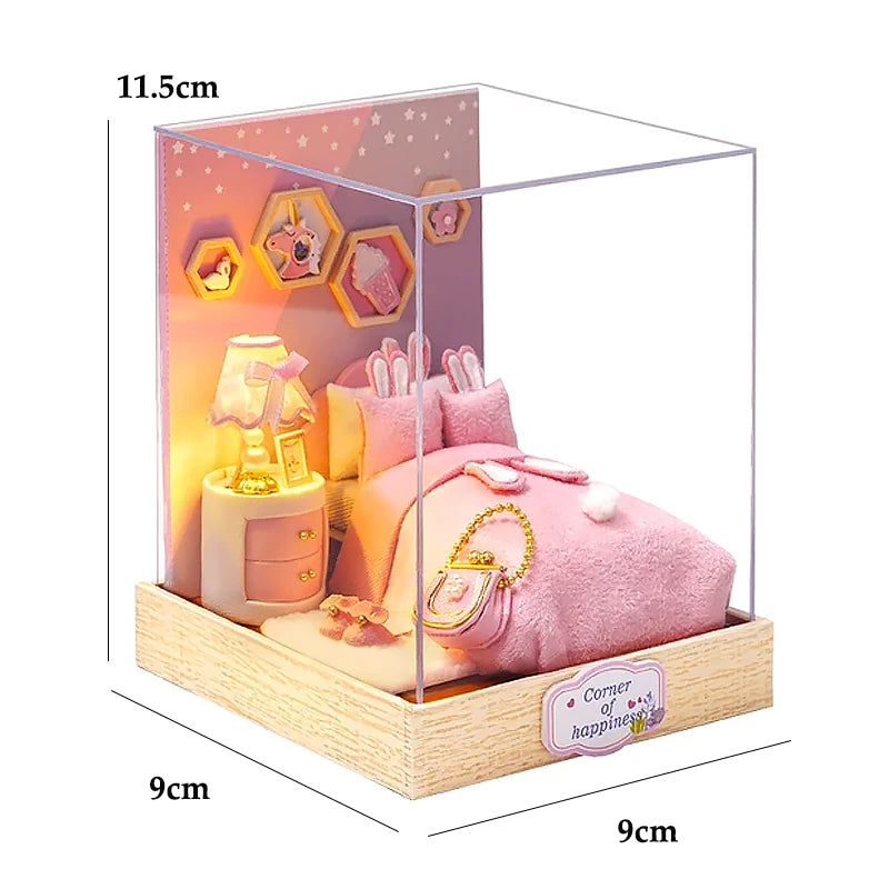 Wooden Miniature Doll House DIY Small House Kit 3D Puzzle Assemble Building Model Home Bedroom Decoration With Furniture Gifts