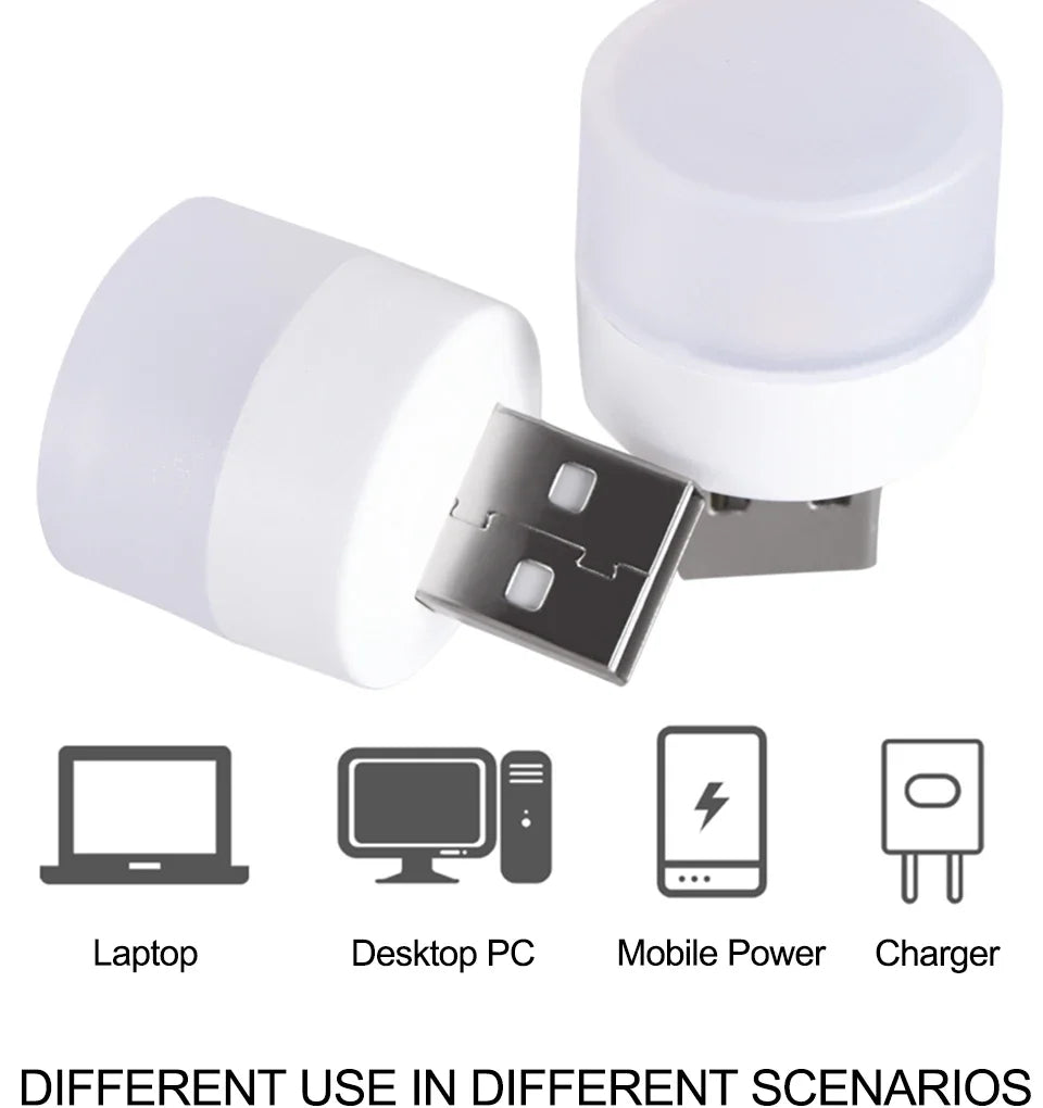 10pcs USB Plug LED Reading Lamps Eye Protection round Light for Computer Mobile Power Small Book Night Light
