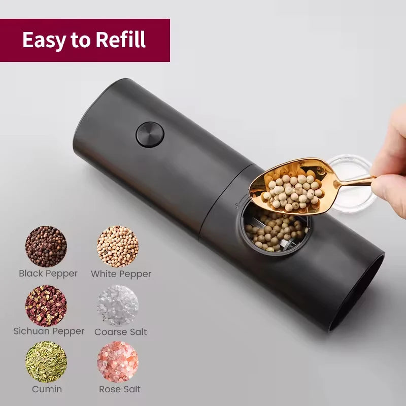 Electric Automatic Mill Pepper And Salt Grinder With Base Set Battery Powered With LED Light Adjustable Coarseness Kitchen Tool
