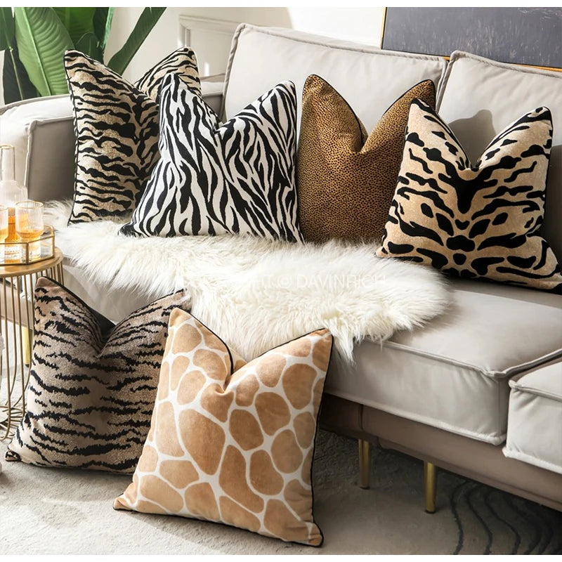 DAVINRICH Leopard Cheetah Dots Pattern Throw Pillow Covers Animal Skin Stripes Accent Cushion Case Modern Mediaeval Home Decor