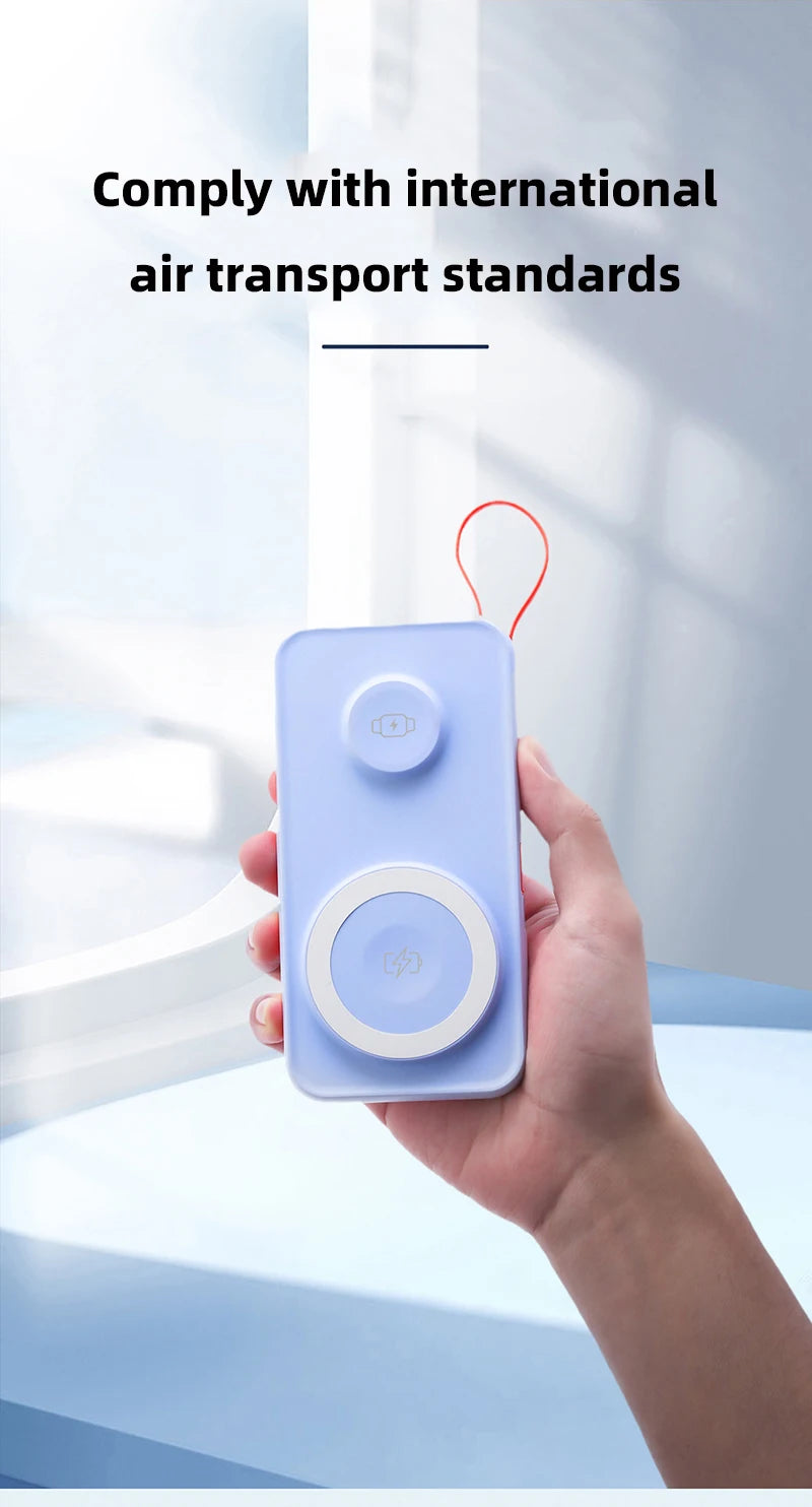 10000mAh Magnetic Wireless Power Bank With Cable Portable USB C Fast Charging External Battery For IPhone 15 Samsung Apple Watch