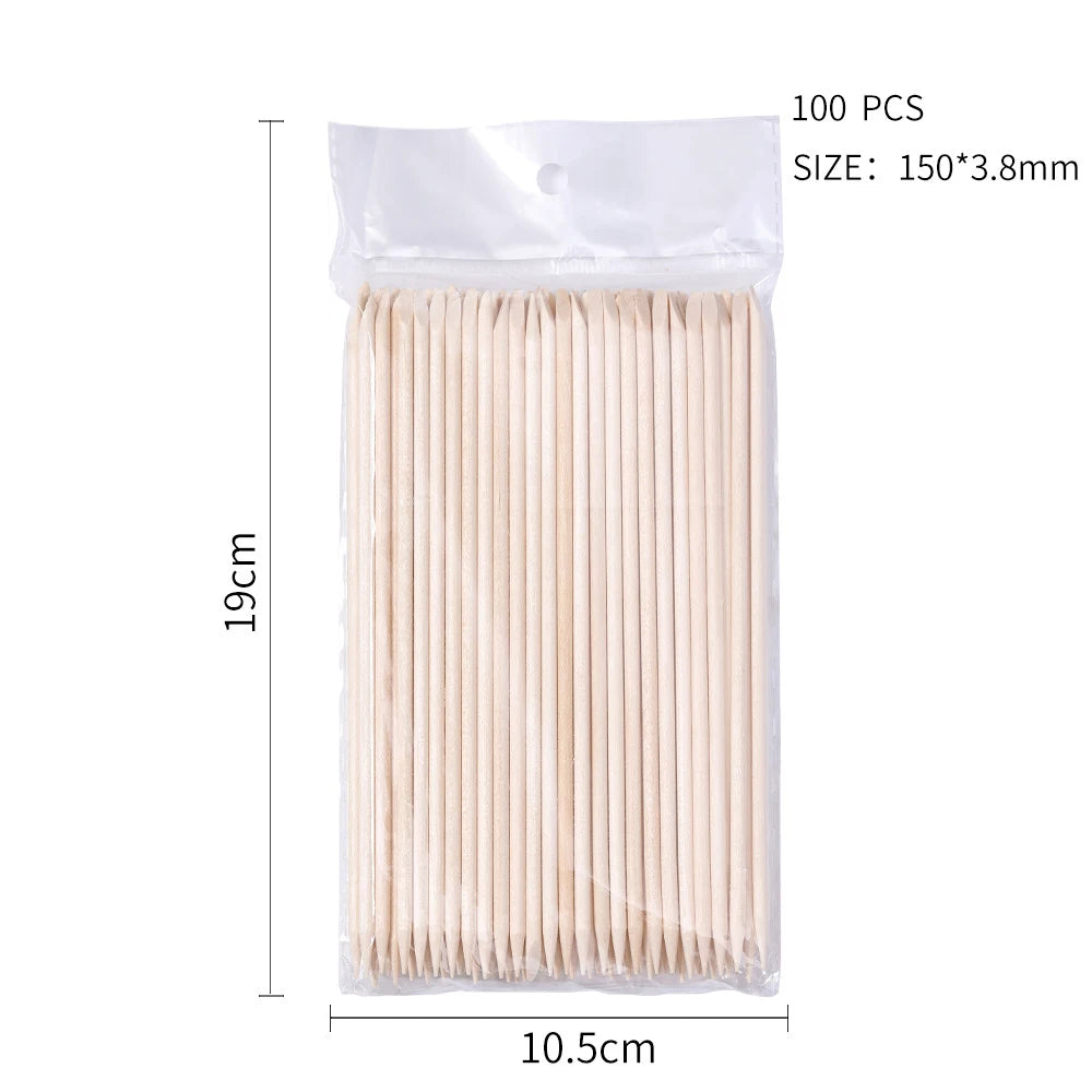 100PCS Cuticle Pusher Remover Nail Art Tools Orange Wood Sticks Rhinestones Picker Bead Pusher Manicure Pedicure Care
