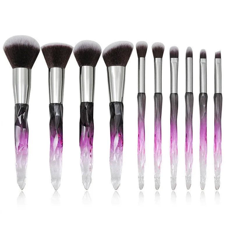Makeup Brush Set 10Pcs Crystal Eyebrow Shadow Lip Pencil Blush Cosmetic Brushes Transparent Diamond Handle Novice Beauty Tools