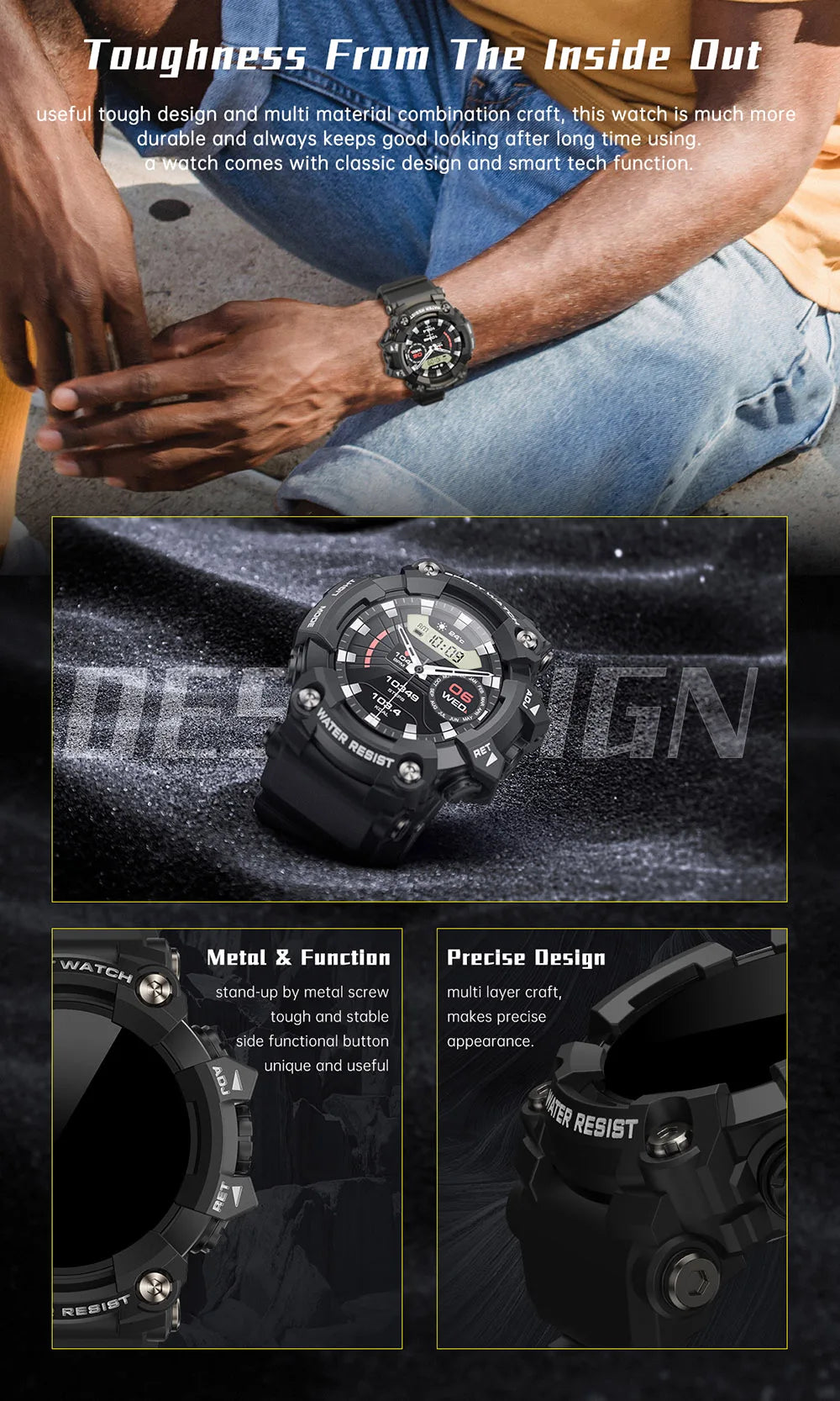 T6plus Compass Altitude Air Pressure Smart Watch  100+ Sport Mode Fitness Tracker Outdoor Military Smartwatch