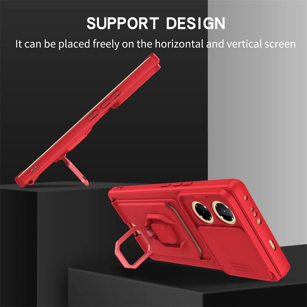 For Xiaomi 14T Pro Case Ring Stand Rotating Slide Camera Lens Soft Shockproof Cover for Xiaomi 14T Camera Protection Phone Cases