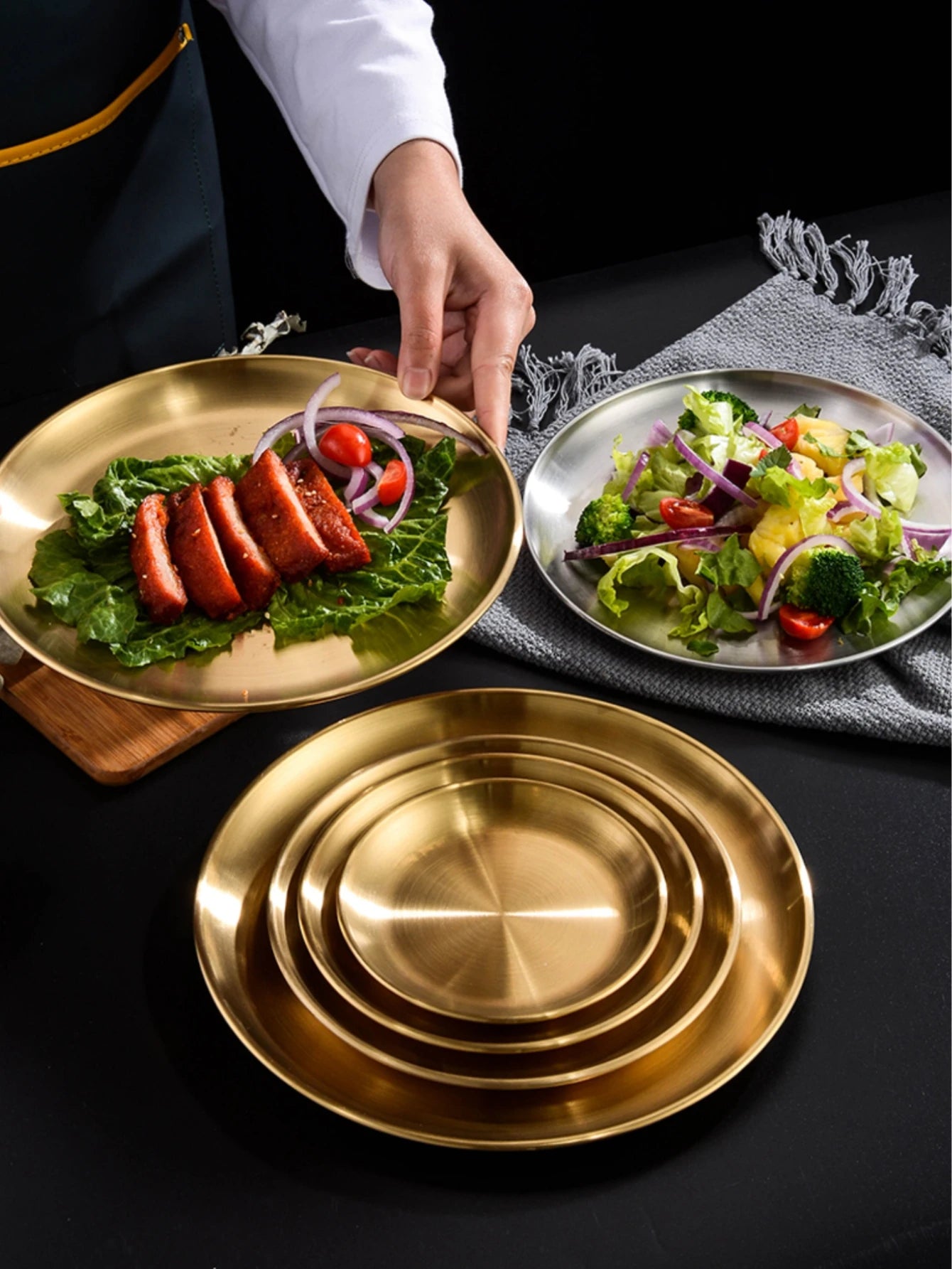 Plate tray, dining tray, steak plate, barbecue plate, Korean stainless steel circular barbecue plate