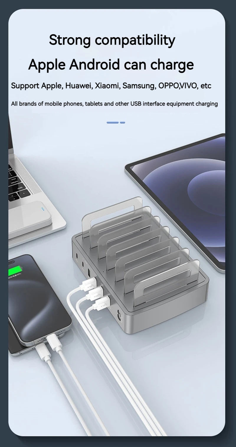 6IN1 Universal 72W 6 Port Multi USB Type C QC3.0 Charger PD Fast Charging Dock Station for Iphone 16 15 14 13 12 Pro Max Samsung