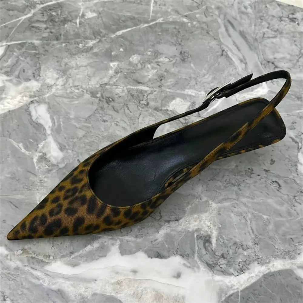 FEDONAS Ins Women Kitten Heels Slingbacks Sandals Leopard Genuine Leather Pointed Toe Party Wedding Shoes Woman Quality Pumps