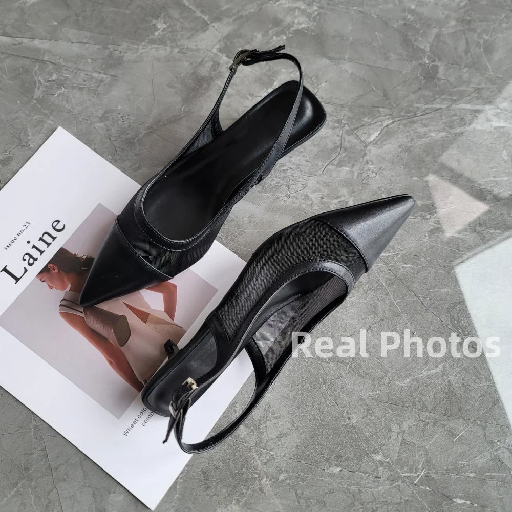 FEDONAS Ins Women Kitten Heels Slingbacks Sandals Leopard Genuine Leather Pointed Toe Party Wedding Shoes Woman Quality Pumps