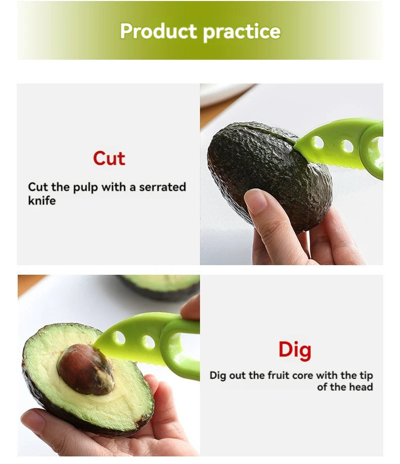 3 In 1 Avocado Slicer Shea Corer Butter Fruit Peeler Cutter Pulp Separator Plastic Knife Kitchen Vegetable Tools Kitchen Gadgets
