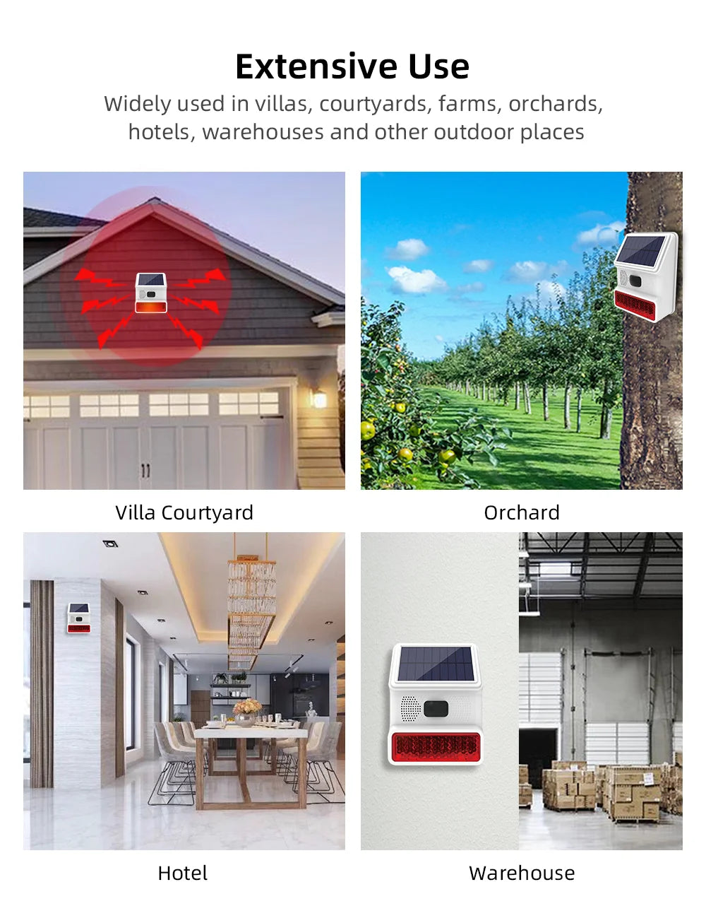 433MHz Solar Outdoor Waterproof Siren with LED Flashing Light Function as Home Garage Shed Alarm System