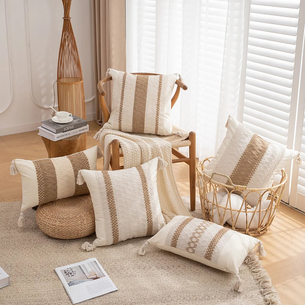 30x50/45x45cm Bohemian Linen Embroidered Fringed Throw Pillow Cover Waist Light Luxury Cushion Cover Pillowcase Home Decor