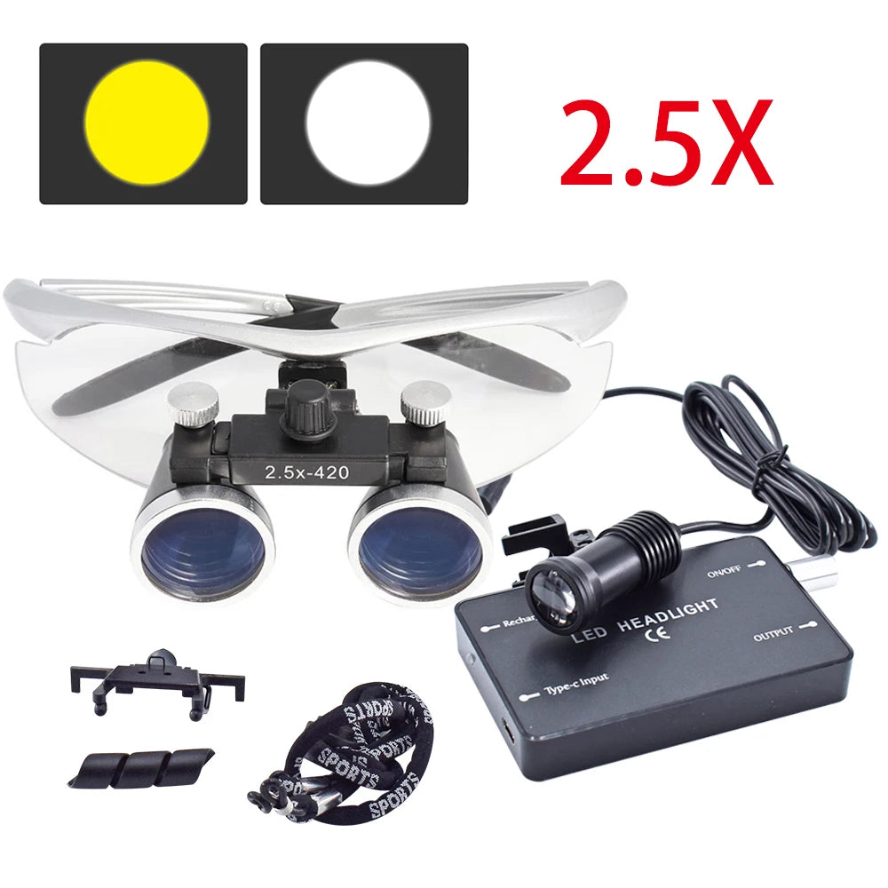 Dental Loupes Dental Magnifier Dental Lab Medical Loupes Magnification Binocular 2.5/3.5x Headlight Headlamp 3W/5W Seperately