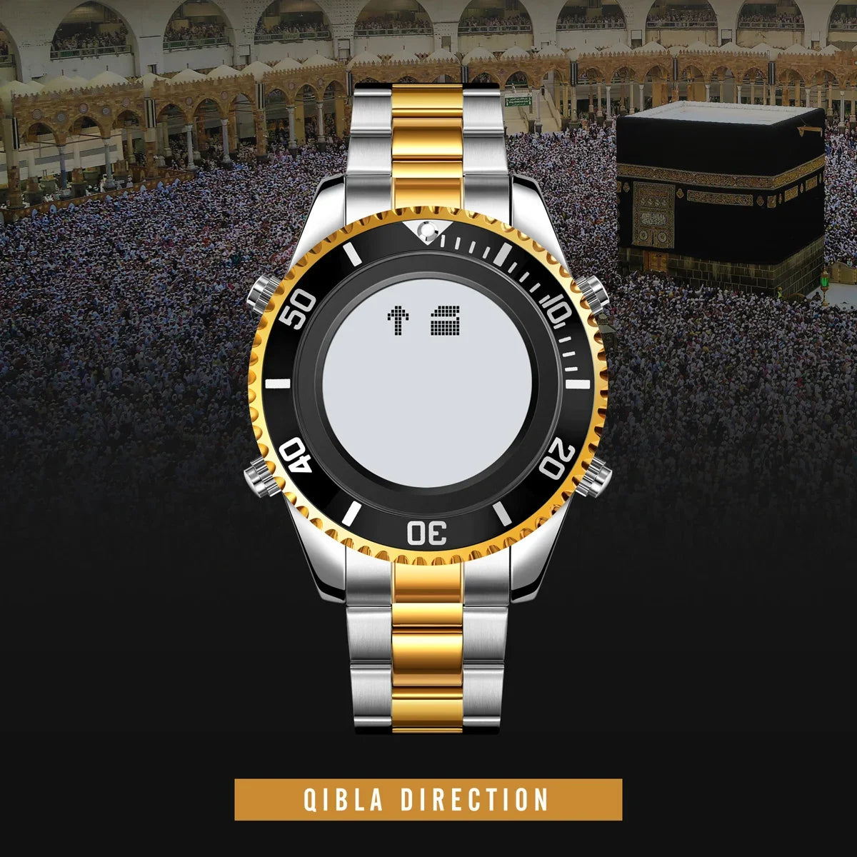 SKMEI 2141 Stainless Steel Digital Watche Muslim Azan Prayer Compass Clock Adhan Alarm Hijri Islamic Wristwatch with Back Light