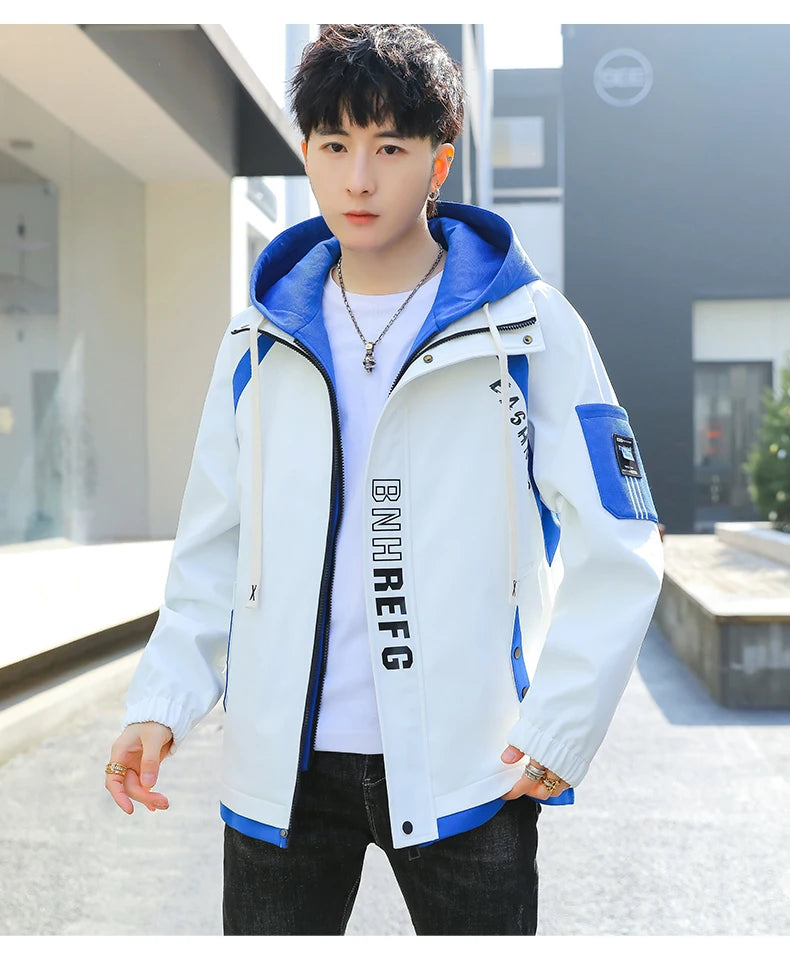 Fashion Spring Autumn Casual Hooded Jacket For Men's Loose Coat Hip Hop Streetwear Zipper Windbreaker Youth Outdoor Top Clothing